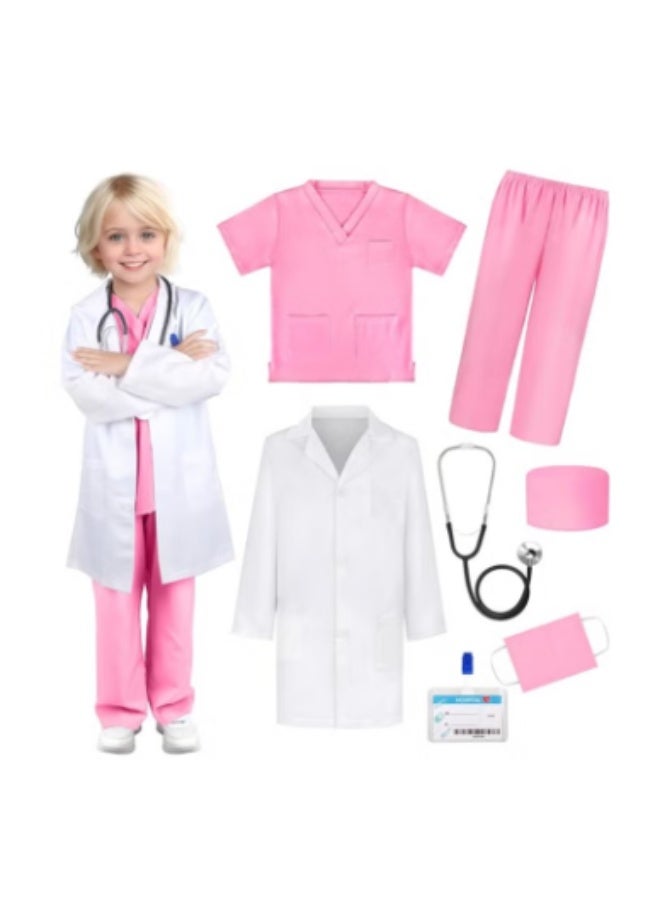 virenia Doctor Costume for Girls Age 3-8 – Complete Kids Doctor Dress Up Set with Lab Coat, Colorful Scrubs, Toy Stethoscope, ID Badge, and Medical Carry Bag – Pretend Play Role Play Costume for Halloween, Career Day, World Doctor Day, Hospital Theme Party, School Dress Up – Ideal for Toddlers, Little Girls, Preschool Kids Who Love Doctor Role Play - Image 1