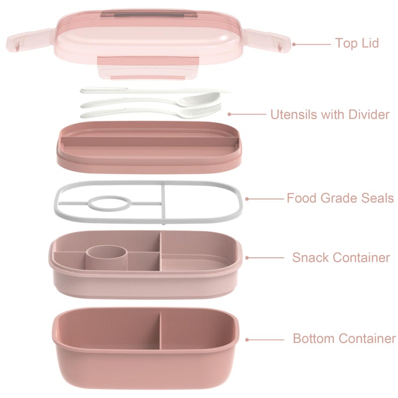 JBGOYON Bento Lunch Box Set - 3 Stackable Containers for Adults and Kids- Includes Lunch Bag  Leak-Proof and BPA-Free - Built-in Utensil Set and Snack Bag - Dishwasher Safe (Pink) - Image 2