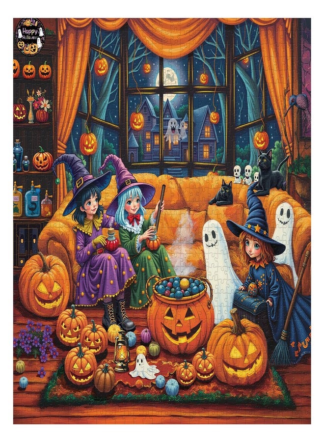PPuzzling Halloween Party Puzzles for Adults 1000 Pieces, Witches Ghost Pumpkin Jigsaw Puzzles, Difficult Fall Candy Art Puzzles - Image 1