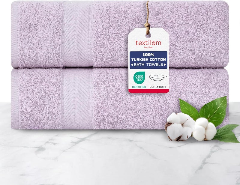 TEXTILOM 100% Turkish Cotton 2 Pcs Bath Towel Set, Luxury Bath Towels for Bathroom, Soft & Absorbent Hotel Quality Bathroom Towels Set (27 x 54 inches)- Lilac - Image 1