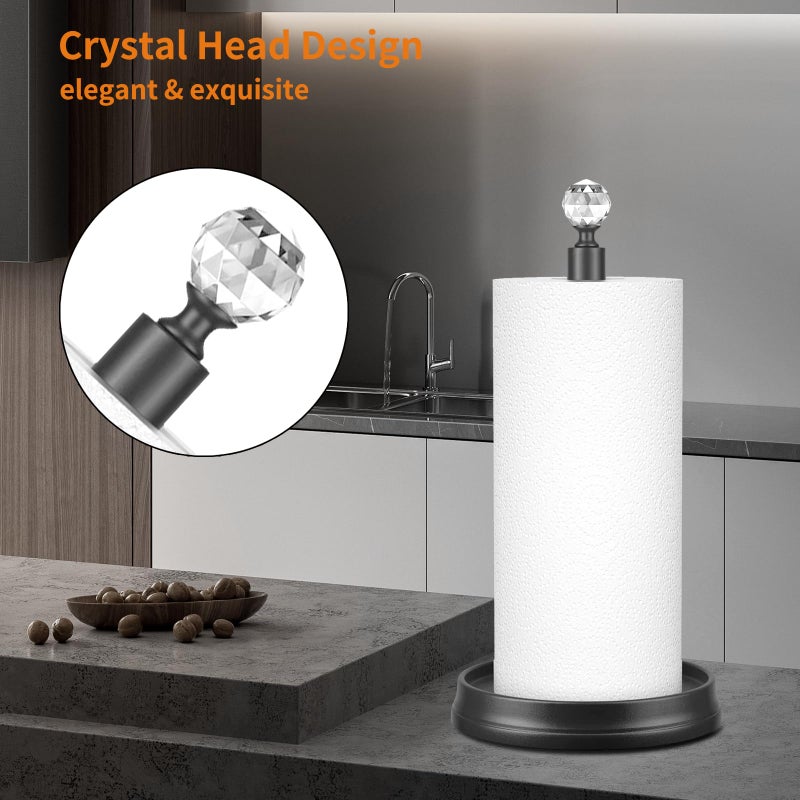 KASUNTO Paper towel holder (with crystal head) Steel Paper towel holder countertopï¼ŒBlack paper towel holder for Kitchen Countertops, Bars & Dining Tables,Fits Standard & Jumbo Rolls,Matte Black - Image 3