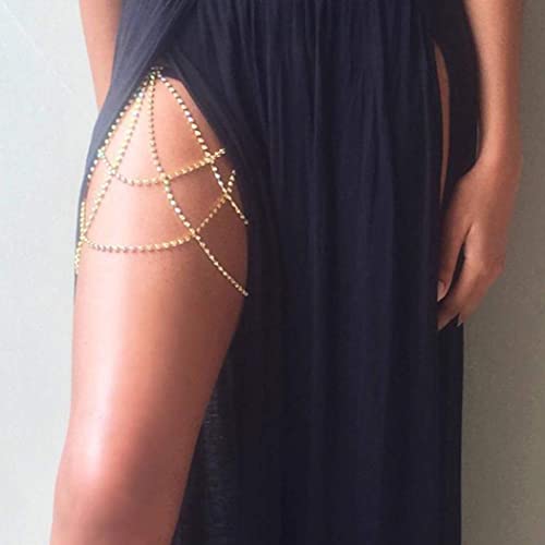 REETAN Leg Jewelry Thigh Rhinstone Body Chain for Women（C-Gold） - Image 5