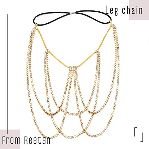 REETAN Leg Jewelry Thigh Rhinstone Body Chain for Women（C-Gold） - Image 2