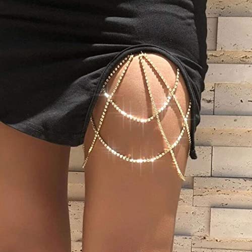 REETAN Leg Jewelry Thigh Rhinstone Body Chain for Women（C-Gold） - Image 3