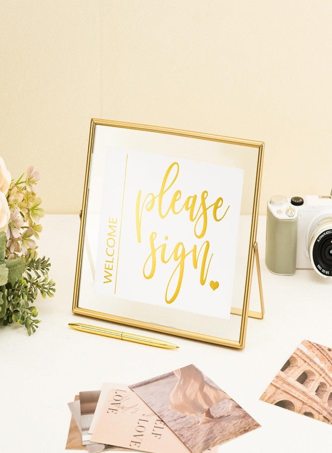 Calculs Welcome Guestbook Signage Décor Gold Floating Picture Frame Party Entry Registry In Decorative Sign Table Top Wedding Inspo Gift 10x8 Inches - Image 2