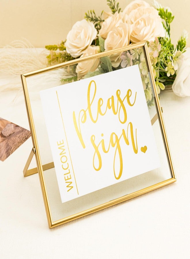 Calculs Welcome Guestbook Signage Décor Gold Floating Picture Frame Party Entry Registry In Decorative Sign Table Top Wedding Inspo Gift 10x8 Inches - Image 4