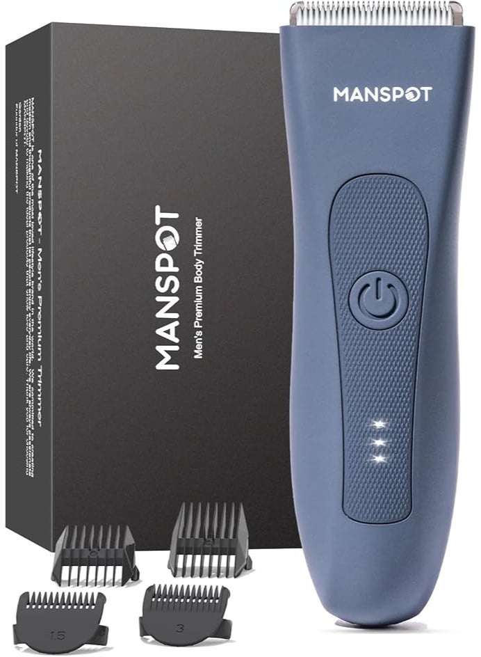 MANSPOT Electric Pubic Hair Trimmer Men's Shaving & Grooming Sets Kit w/4 Guards and Replaceable Ceramic Blade Heads, Waterproof Wet/Dry Groin Trimmer for Men, 90 Minutes Shaving, Body Groomer for Men Blue - Image 1