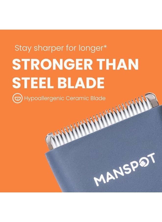 MANSPOT Electric Pubic Hair Trimmer Men's Shaving & Grooming Sets Kit w/4 Guards and Replaceable Ceramic Blade Heads, Waterproof Wet/Dry Groin Trimmer for Men, 90 Minutes Shaving, Body Groomer for Men Blue - Image 3