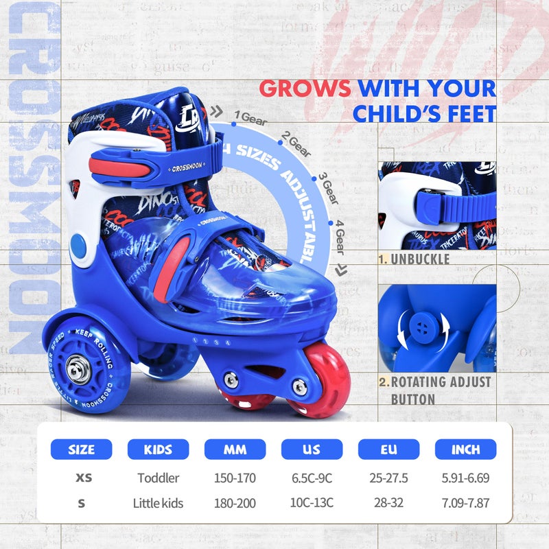 crossmoon Toddler Roller Skates with Cool Dino Script Design, Kids Training Skating Shoes with Triple Safety Protection, 4 Adjustable Sizes, Light-Up Wheels (Captain Storm, S-Small(10C-13C US)) - Image 5