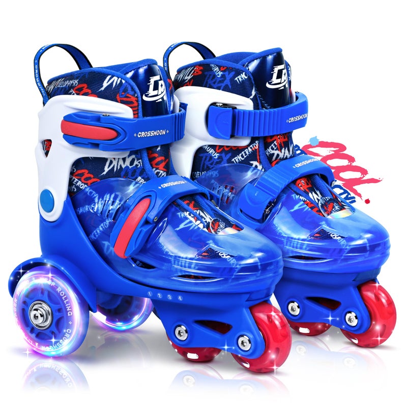 crossmoon Toddler Roller Skates with Cool Dino Script Design, Kids Training Skating Shoes with Triple Safety Protection, 4 Adjustable Sizes, Light-Up Wheels (Captain Storm, S-Small(10C-13C US)) - Image 1