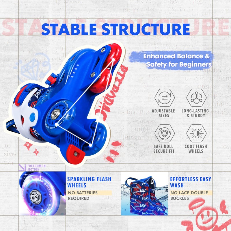 crossmoon Toddler Roller Skates with Cool Dino Script Design, Kids Training Skating Shoes with Triple Safety Protection, 4 Adjustable Sizes, Light-Up Wheels (Captain Storm, S-Small(10C-13C US)) - Image 4