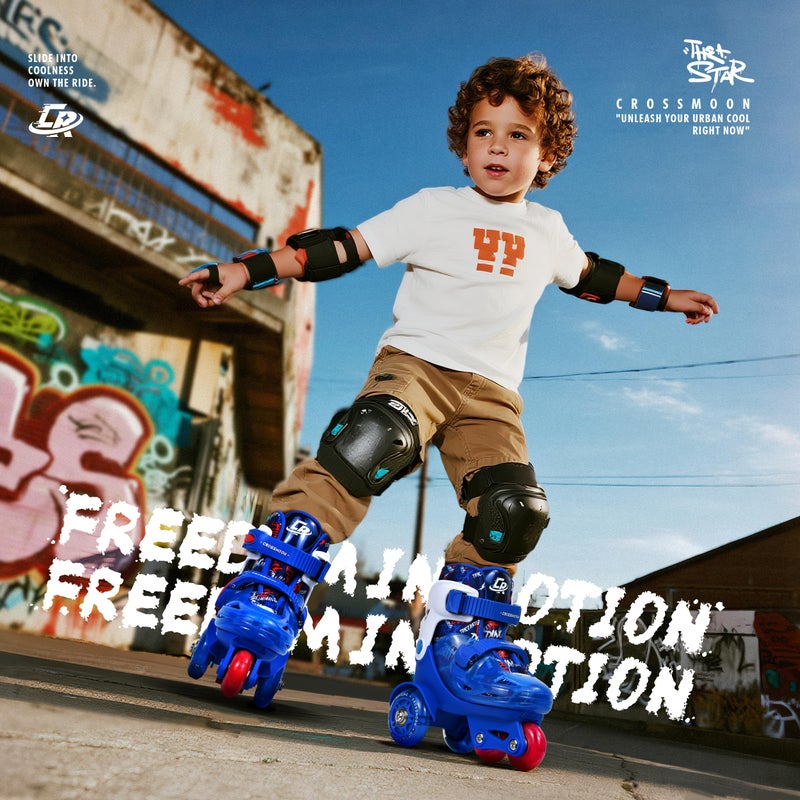 crossmoon Toddler Roller Skates with Cool Dino Script Design, Kids Training Skating Shoes with Triple Safety Protection, 4 Adjustable Sizes, Light-Up Wheels (Captain Storm, S-Small(10C-13C US)) - Image 2