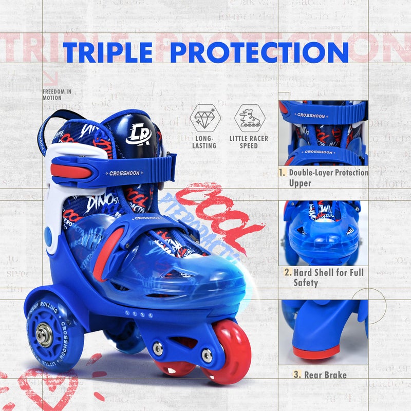 crossmoon Toddler Roller Skates with Cool Dino Script Design, Kids Training Skating Shoes with Triple Safety Protection, 4 Adjustable Sizes, Light-Up Wheels (Captain Storm, S-Small(10C-13C US)) - Image 3