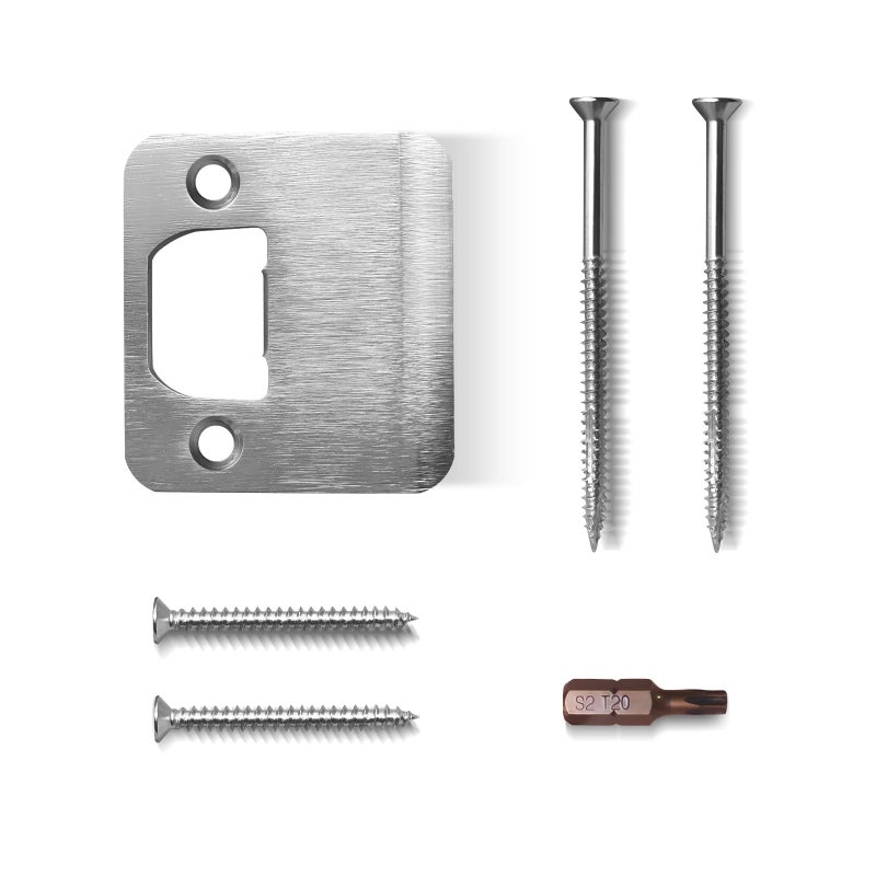 Mosecyou Extended Strike Plate 2"" X 2-1/4""  Heavy Duty Version  With Torx/Star Screws & Bit  Door Latch Security Striker Extender  Door Reinforcement Kit(Brushed Nickel  1 Pack) - Image 1