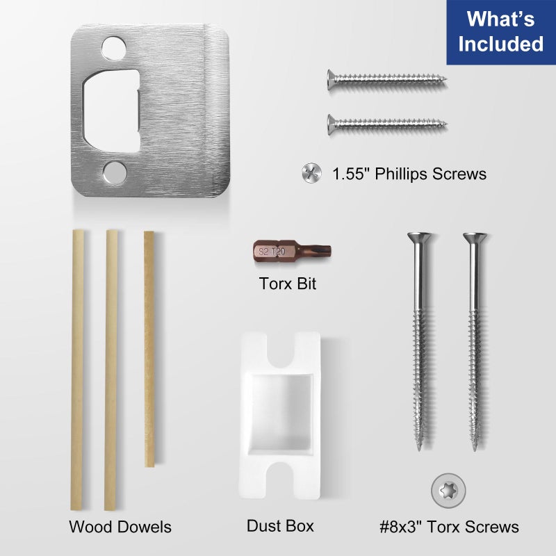 Mosecyou Extended Strike Plate 2"" X 2-1/4""  Heavy Duty Version  With Torx/Star Screws & Bit  Door Latch Security Striker Extender  Door Reinforcement Kit(Brushed Nickel  1 Pack) - Image 4