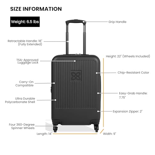 Sherpani Meridian, 22 Inch Carry On Luggage Airline Approved, Rolling Hardside Suitcase 22x14x9, Travel Luggage for Women, Expandable Suitcase, Travel Gift (Black) - Image 3