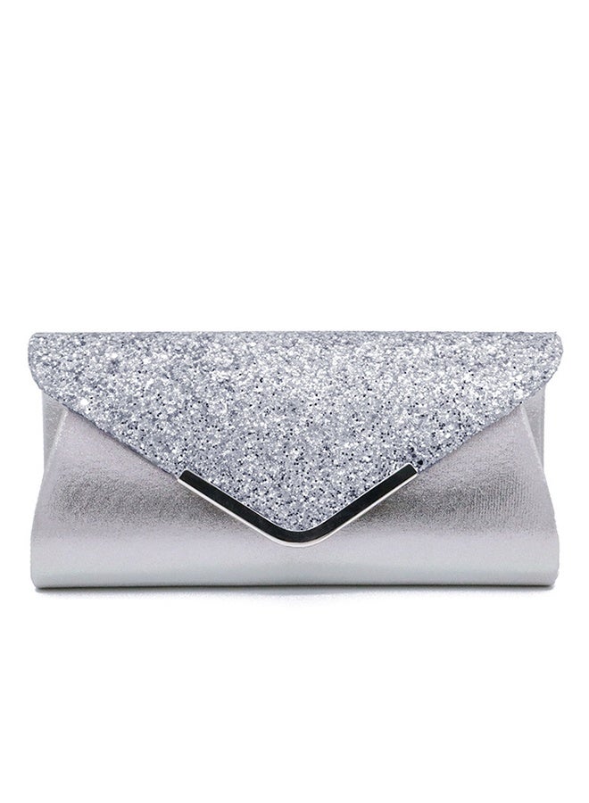 DUNISO مجموعة مجوهرات فضية من حجر الراين مكونة من 4 قطع للنساء لامعة ومحفظة مسائية ومحفظة بتصميم مموج وقلادة وأقراط وسوار للسيدات لحفلات العشاء وحفلات الزفاف - Image 5