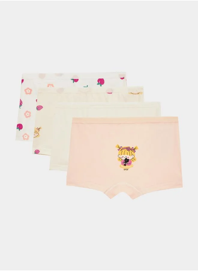 ستايلي Styli Girls Pack of 4 - Printed Briefs with Elastic Waistband