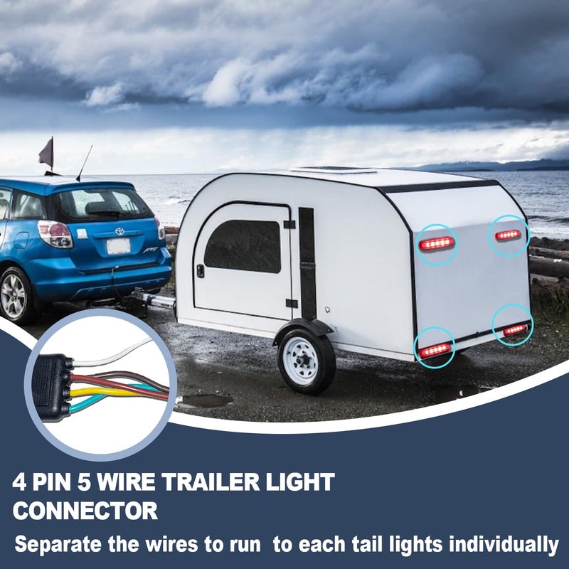 WALSIO 4 Pin 5 Wire Trailer Wiring Harness, 22FT Trailer Wiring Harness Kit, Boat Trailer Wiring Harness, 5 Wire 4 Pin Flat Trailer Connector, for Connection of Tail Lights, Brake Lights and Turn Signals - Image 2
