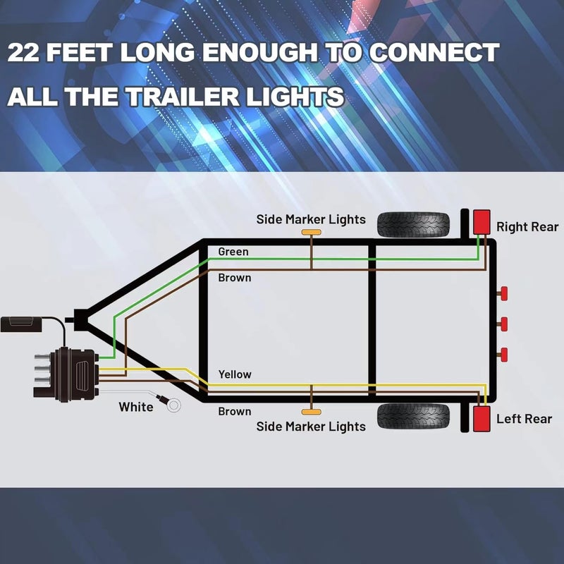 WALSIO 4 Pin 5 Wire Trailer Wiring Harness, 22FT Trailer Wiring Harness Kit, Boat Trailer Wiring Harness, 5 Wire 4 Pin Flat Trailer Connector, for Connection of Tail Lights, Brake Lights and Turn Signals - Image 3