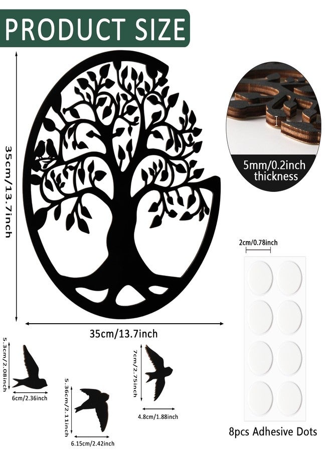 Focal20 Tree of Life Wall Art Wooden Tree Life Wall Decor with Three Birds 12 Inch Round Family Tree Life Wall Hanging Plaque for Bedroom Living Room Kitchen Office Farmhouse Decor Indoor Outdoor (Round Tree - Image 2