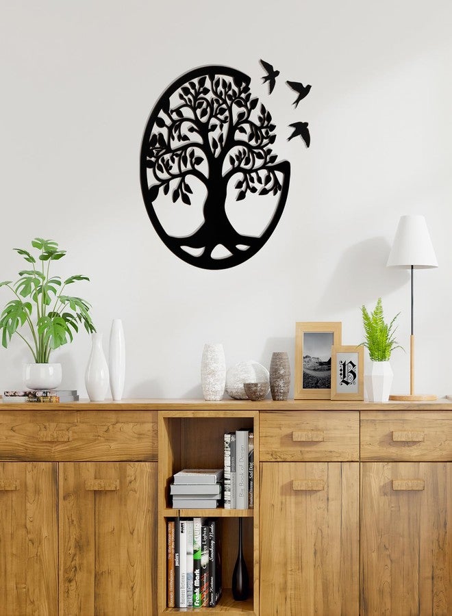 Focal20 Tree of Life Wall Art Wooden Tree Life Wall Decor with Three Birds 12 Inch Round Family Tree Life Wall Hanging Plaque for Bedroom Living Room Kitchen Office Farmhouse Decor Indoor Outdoor (Round Tree - Image 4