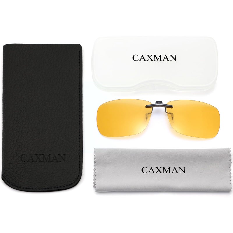 CAXMAN Night Driving Glasses Clip On Night Vision Glasses for Prescription Frames Men and Women HD Polarized Anti Glare Yellow Tinted Lens Compact Fit 59 * 42mm - Image 5