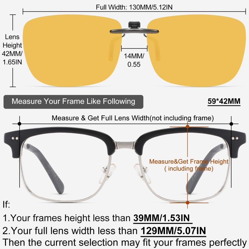 CAXMAN Night Driving Glasses Clip On Night Vision Glasses for Prescription Frames Men and Women HD Polarized Anti Glare Yellow Tinted Lens Compact Fit 59 * 42mm - Image 3