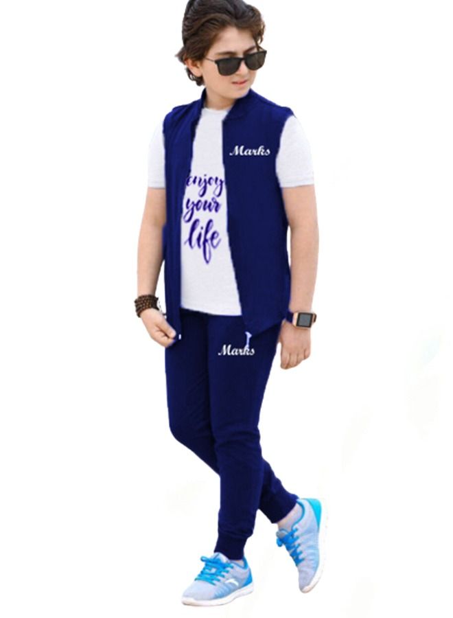 Pyjama Set and Outer Wear 3 Pieces - Dark Blue - Image 1