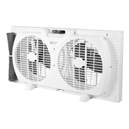 Comfort Zone Comfort Zone Window Fan for Bedroom 9 inch 3 Speed Dual Fans with AutoLocking Expanders Window Exhaust Fan Removeable Bug Screen White 