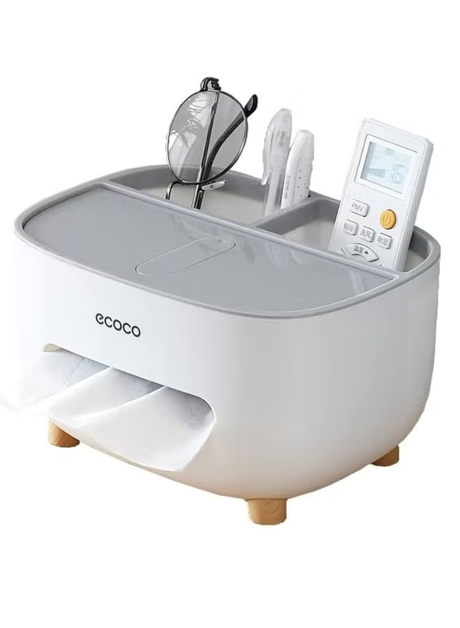 إيكوكو حامل مناديل، غطاء علبة مناديل مع مساحة تخزين، صندوق تخزين سطح المكتب، موزع حامل مناديل مناسب للطاولة الليلية، خزانة الملابس، المطبخ، سطح الطاولة، الحمام، طاولة المكتب - ابيض - Image 1