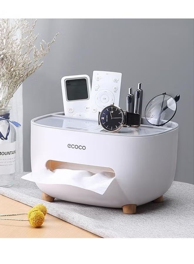 إيكوكو حامل مناديل، غطاء علبة مناديل مع مساحة تخزين، صندوق تخزين سطح المكتب، موزع حامل مناديل مناسب للطاولة الليلية، خزانة الملابس، المطبخ، سطح الطاولة، الحمام، طاولة المكتب - ابيض - Image 2