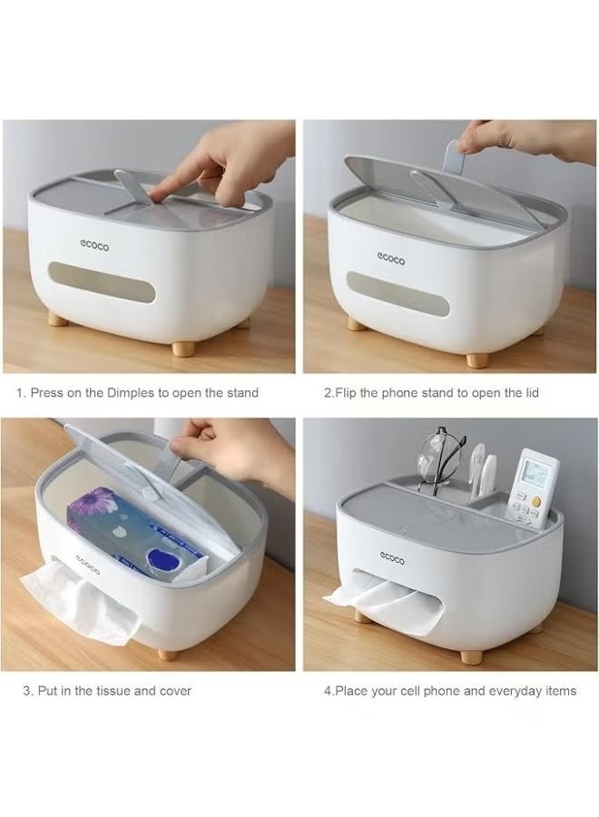 إيكوكو حامل مناديل، غطاء علبة مناديل مع مساحة تخزين، صندوق تخزين سطح المكتب، موزع حامل مناديل مناسب للطاولة الليلية، خزانة الملابس، المطبخ، سطح الطاولة، الحمام، طاولة المكتب - ابيض - Image 4