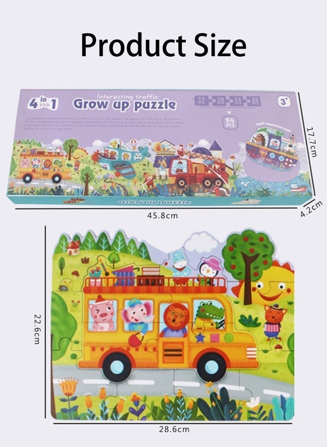 جساي تويز مجموعة ألغاز نمو بموضوع المواصلات 4 في 1 (12-38 قطعة متدرجة) | بنظام تلميحات الأرقام، لعبة تعليمية للأطفال - Image 4