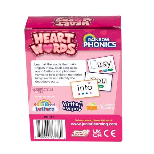 Junior Learning Rainbow Phonics Heart Words 93 Word Cards Flash Cards Use Visual Clues to Learn Core Words Level Based Cards Kids Ages 4 - Image 5