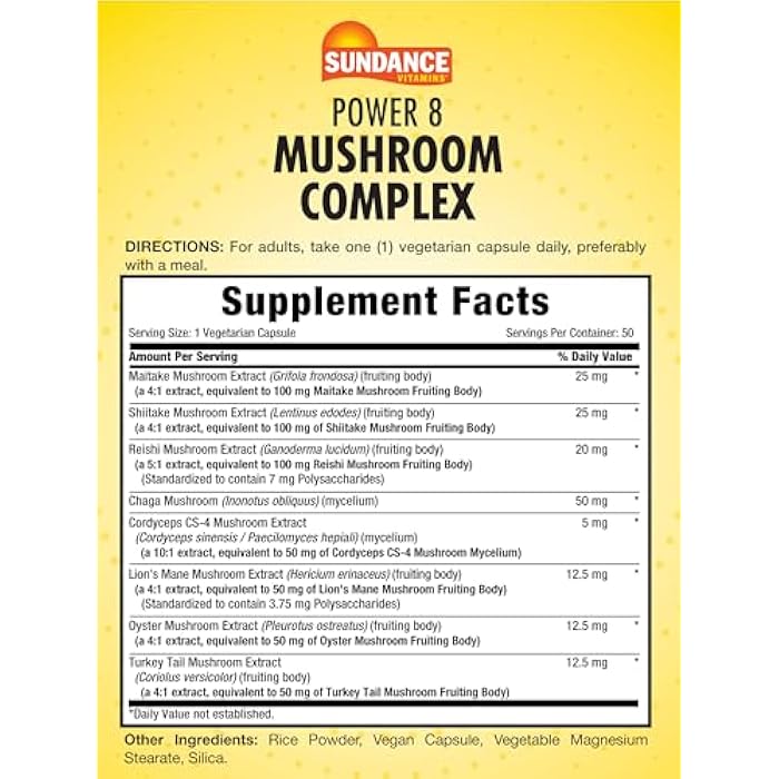 Sundance Mushroom Supplement Capsules Complex | with Lions Mane | Full Spectrum Blend of Power 8 Mushrooms | Vegetarian, Non-GMO, & Gluten Free - Image 2