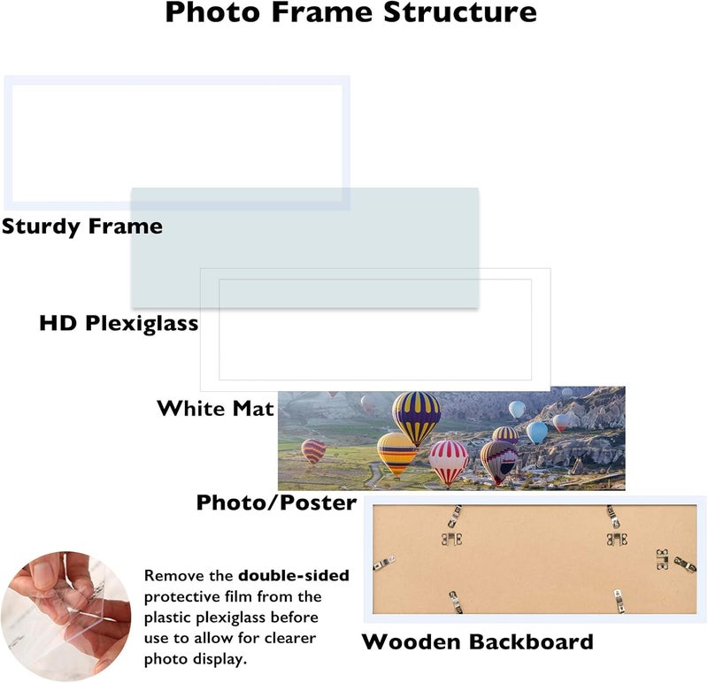 JCJMY 9x27 Picture Frame with 8x24 Mat, Display Photo 8x24 with Mat or 9 x 27 Without Mat, Wall Hanging Large 9 by 27 Poster Frame with Plexiglass, White - Image 3