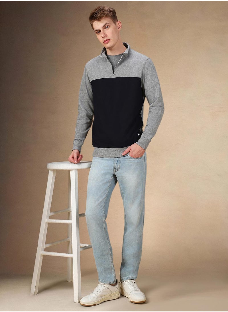 Dennis Lingo Men's Grey Melange Polyester Blend Colour Blocked Regular Fit Sweatshirt  - Image 5