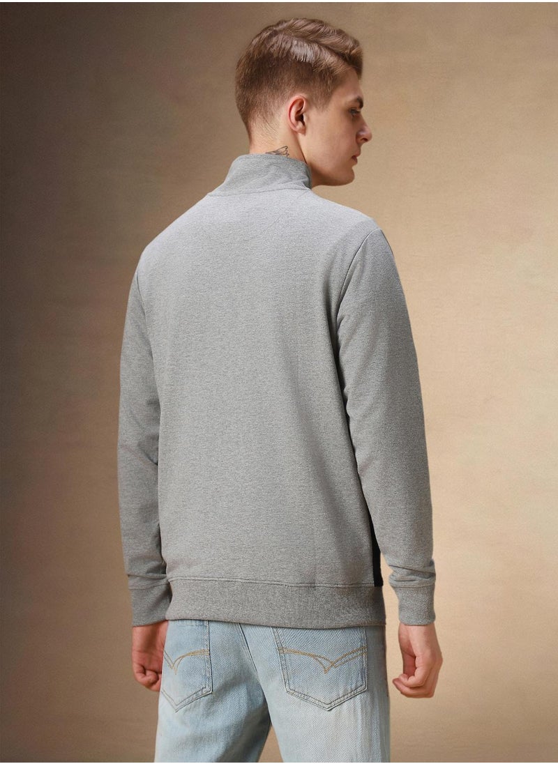 Dennis Lingo Men's Grey Melange Polyester Blend Colour Blocked Regular Fit Sweatshirt  - Image 3