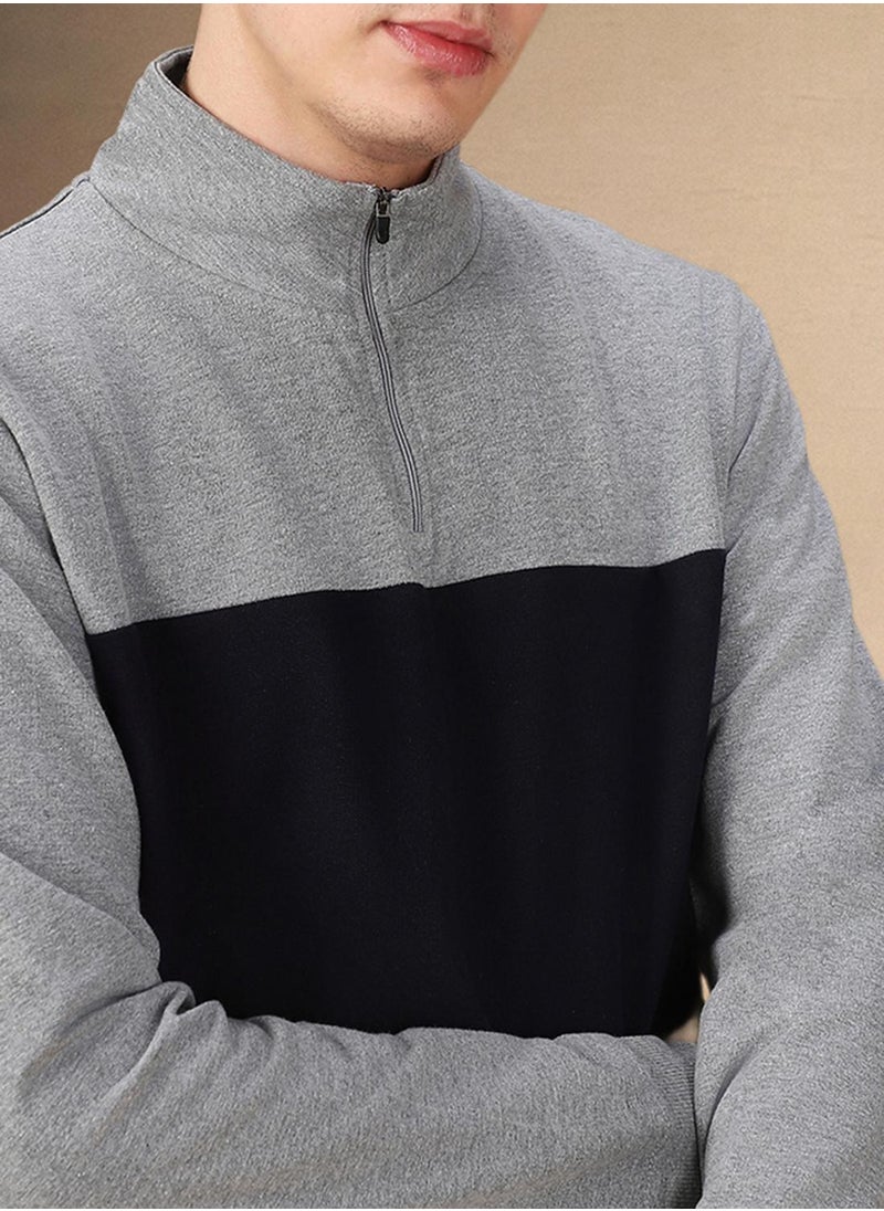Dennis Lingo Men's Grey Melange Polyester Blend Colour Blocked Regular Fit Sweatshirt  - Image 4