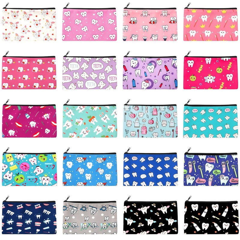 20 Pieces Dental Cosmetic Teeth Makeup Bags Nurse Gift Bag Dental Assistant Accessories Travel Cute Pouch Organizer for Dentist Women Nurses Day Graduation Birthday