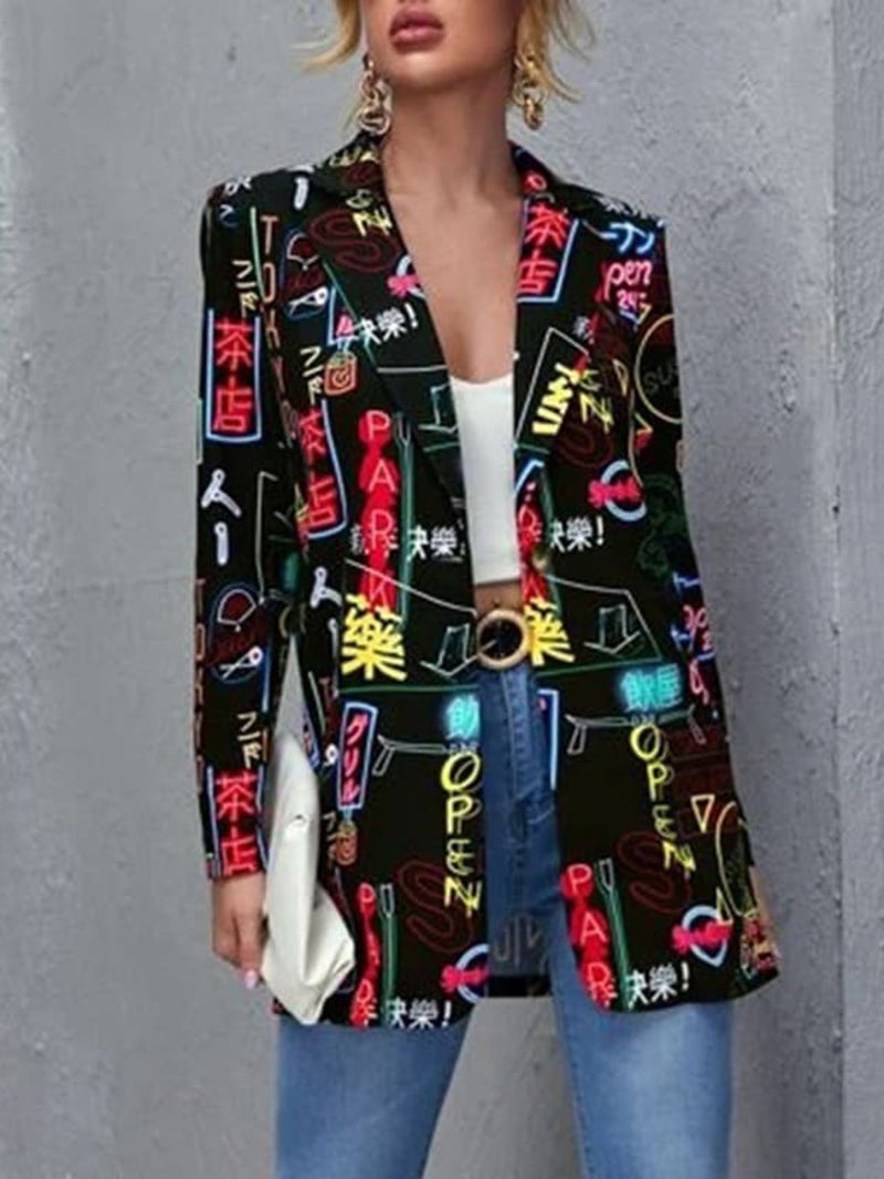 YUNIQEE Black Printed Blazer - Image 1