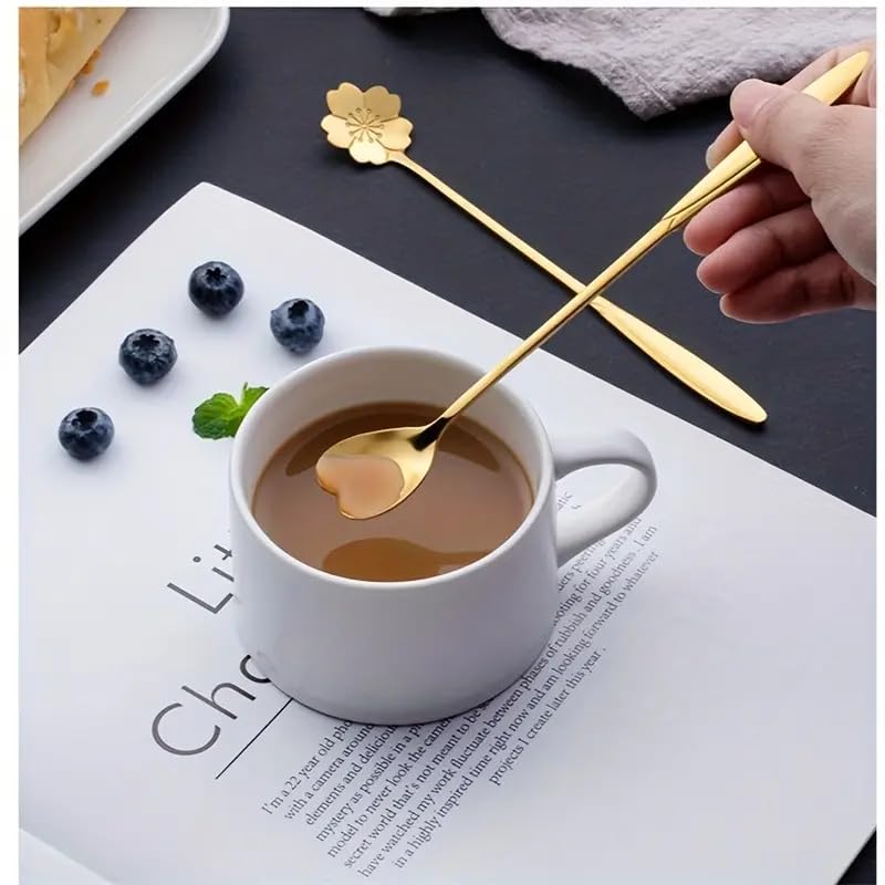 Style Keepers 24Pcs Flower Dessert Spoons, Coffee Teaspoon Set Stainless Steel Tableware Sugar Spoon Small Tea Spoons Cafe Bar Spoon Cute Coffee Teaspoon Mini Tableware, 4 Styles (Gold) ,18 Cm - Image 5