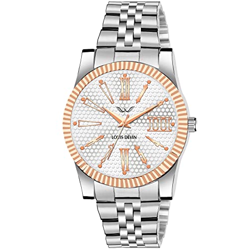 LOUIS DEVIN Stainless Steel Chain Analog Wrist Watch for Men (Silver Dial) | LD-CP059-SLV - Image 1