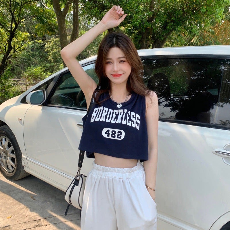 Hong Kong Style Sports Vest T-Shirt Women'S 2022 Summer Spice Girls Letter Printed Short Outer Wear Sleeveless Plus Size Top - Image 4