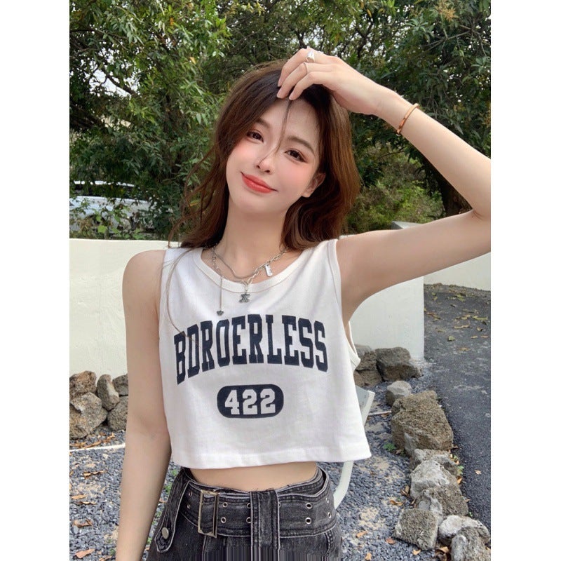 Hong Kong Style Sports Vest T-Shirt Women'S 2022 Summer Spice Girls Letter Printed Short Outer Wear Sleeveless Plus Size Top - Image 5