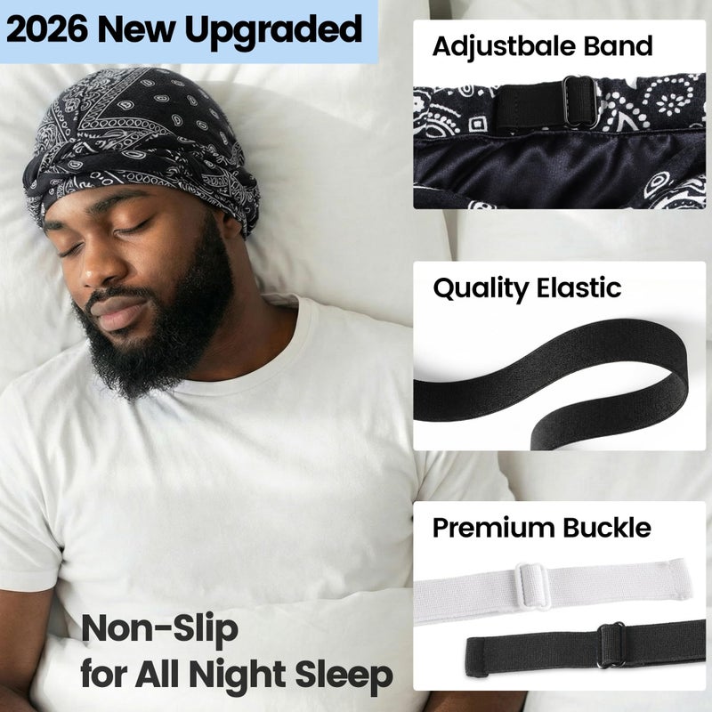 Ababalaya 2PCS Adjustable Satin Lined Halo Turban Durag for Men &Women, Sleeping Bonnet, Beanie Hats, PRE-Tied Headwraps for Hair Loss - Image 2