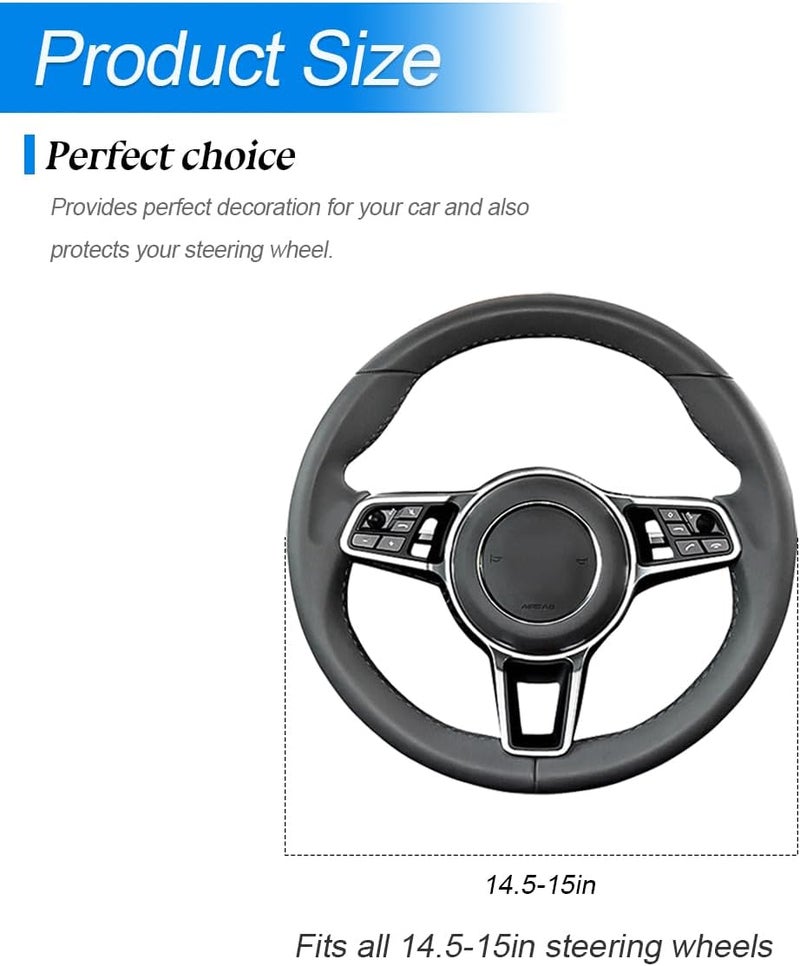 غطاء عجلة القيادة للسيارة، مقاس 14.5-15 بوصة، جلد مانع للانزلاق، واقي عجلة قيادة رياضي للسيارة، إكسسوارات ديكور داخلي ناعمة وقابلة للتنفس، عالمي لسيارات الدفع الرباعي والشاحنات والسيارات السيدان (رمادي) - Image 2