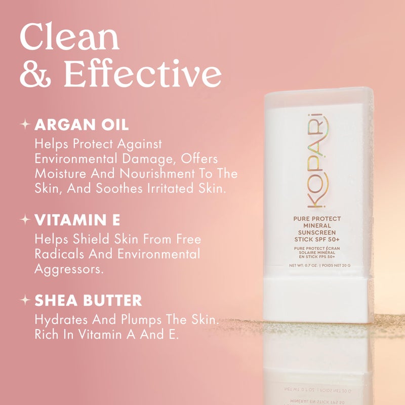 Kopari كوباري بيور بروتيكت واقي شمس معدني 100% عصا SPF 50+ أكسيد الزنك الشفاف للوجه والجسم مع زيت الأركان المرطب، زبدة الشيا، لمسة خفيفة، سهل الحمل، لإعادة التطبيق بسهولة - Image 4