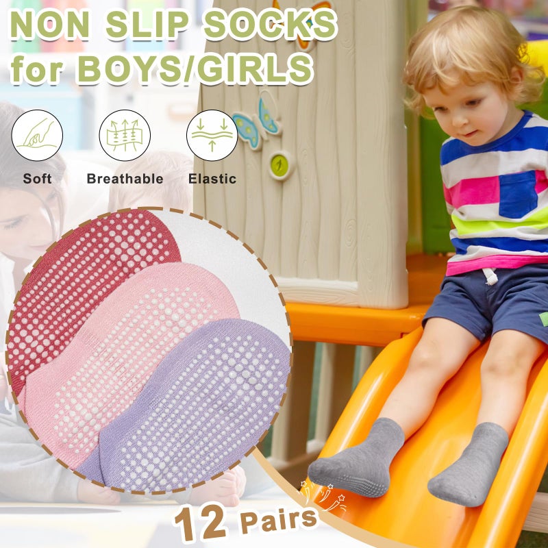 HYCLES Non-Slip Toddler Socks, Girl Grip Socks for 1-3T Kids Girls Boys Toddler Sock with Grippers - Image 2
